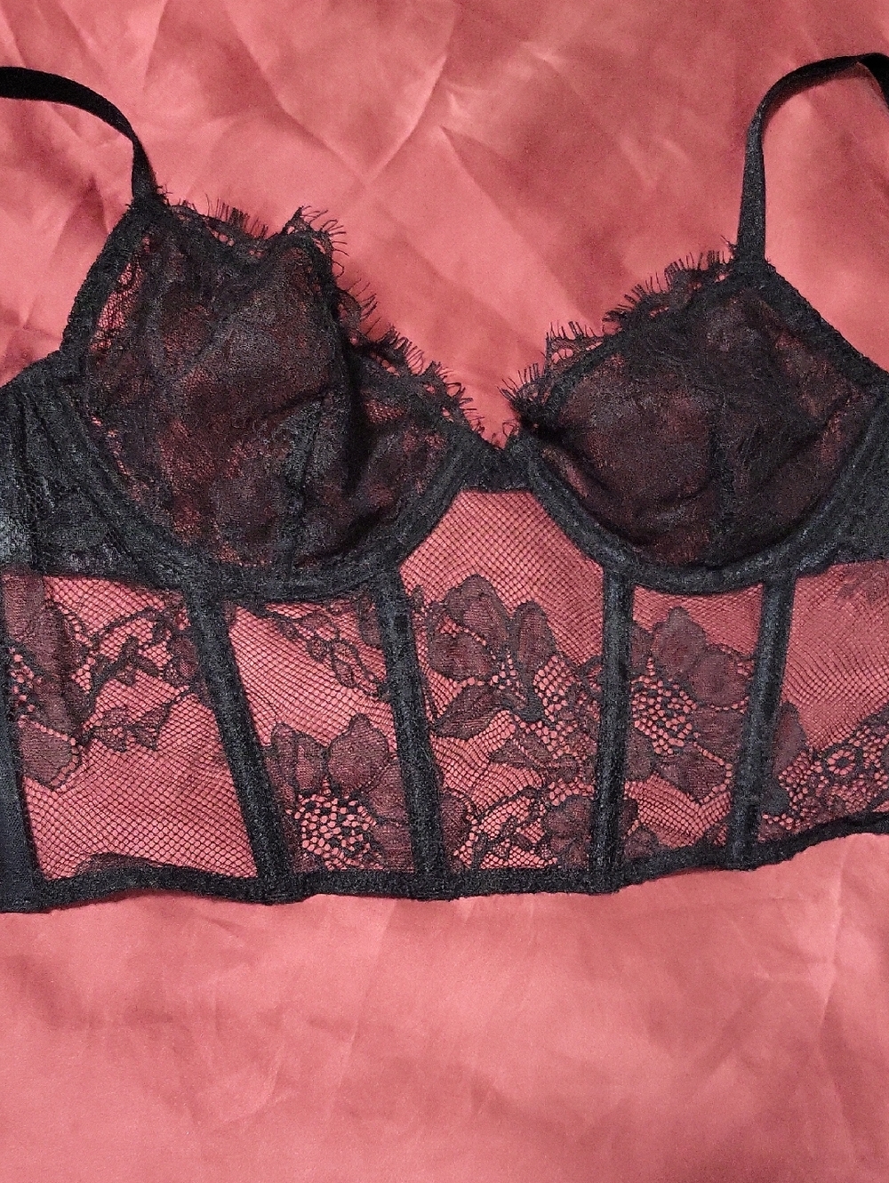 Victoria's Secret Black Lace Longline Underwire Bra